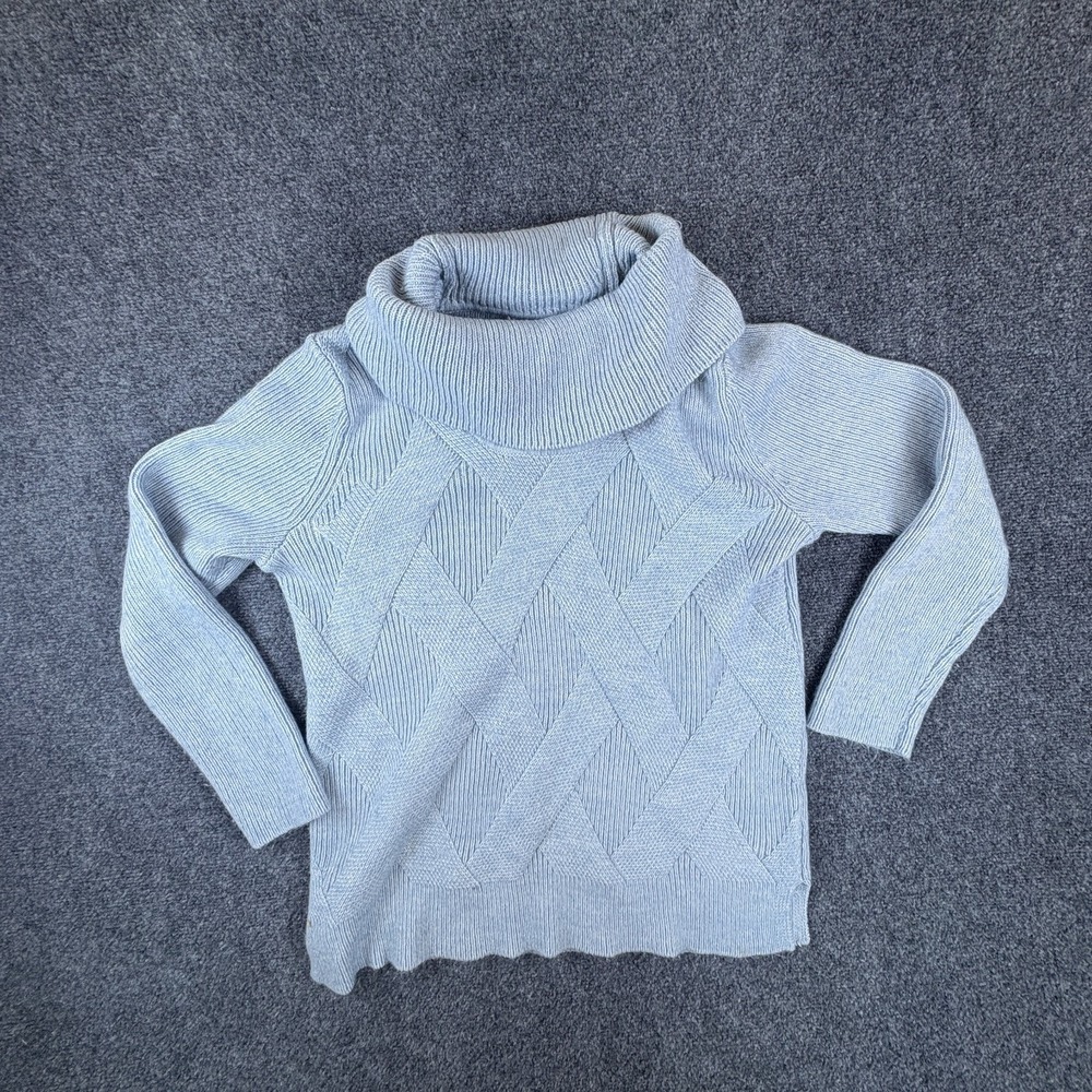 Calvin Klein Sweater Womens Large Blue Cable Knit Cotton Turtleneck Pullover